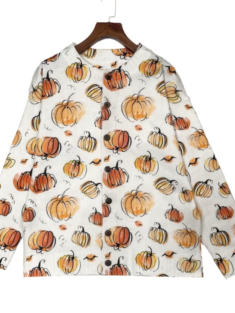 🎃 Pumpkin Print Button Cardigan Cozy Fall Cottagecore Sweater - Picture 3 of 12